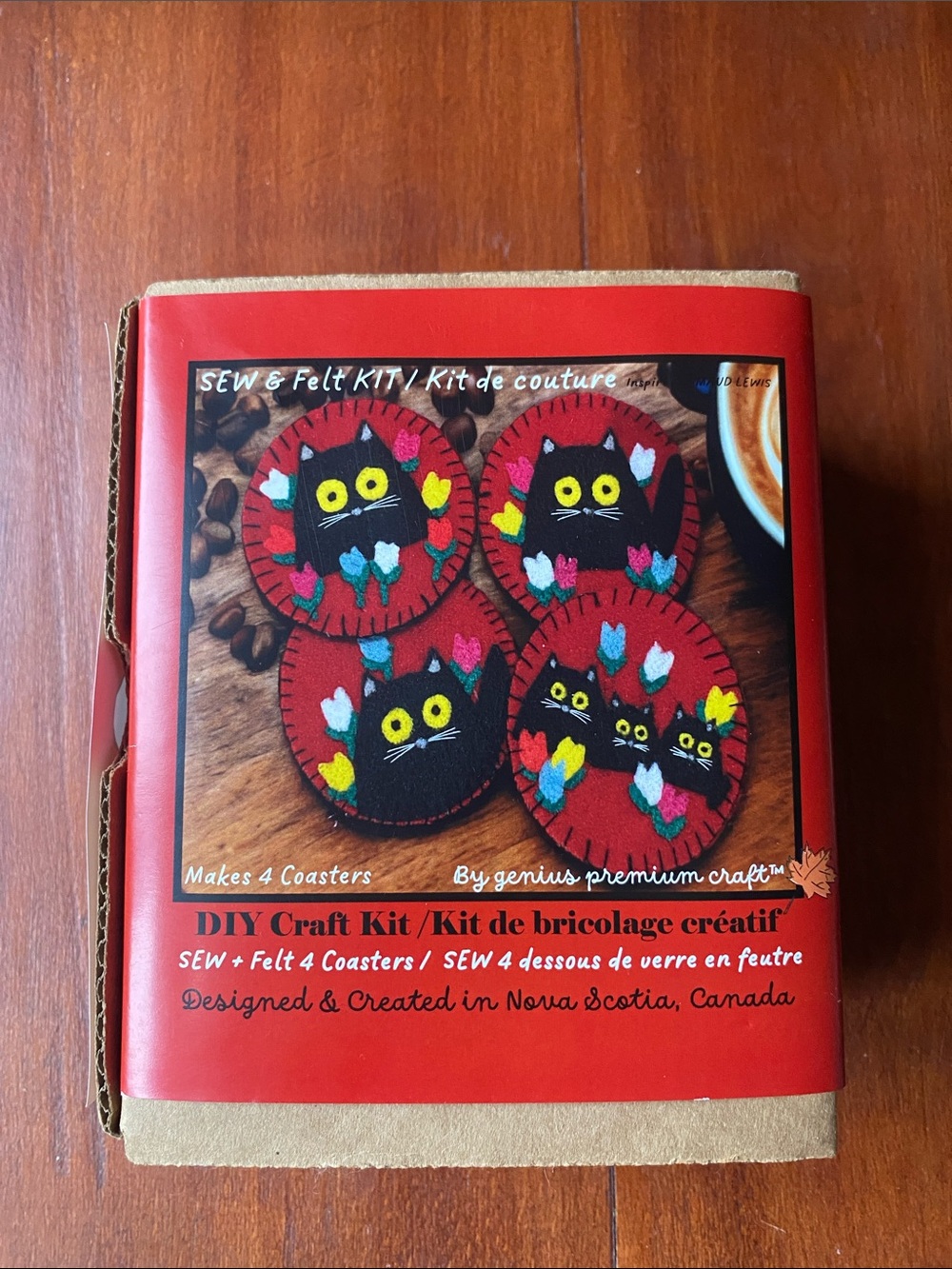 DIY Maud Lewis Inspired 3 Black Cats Sewing and Felting Coaster Making Kit New